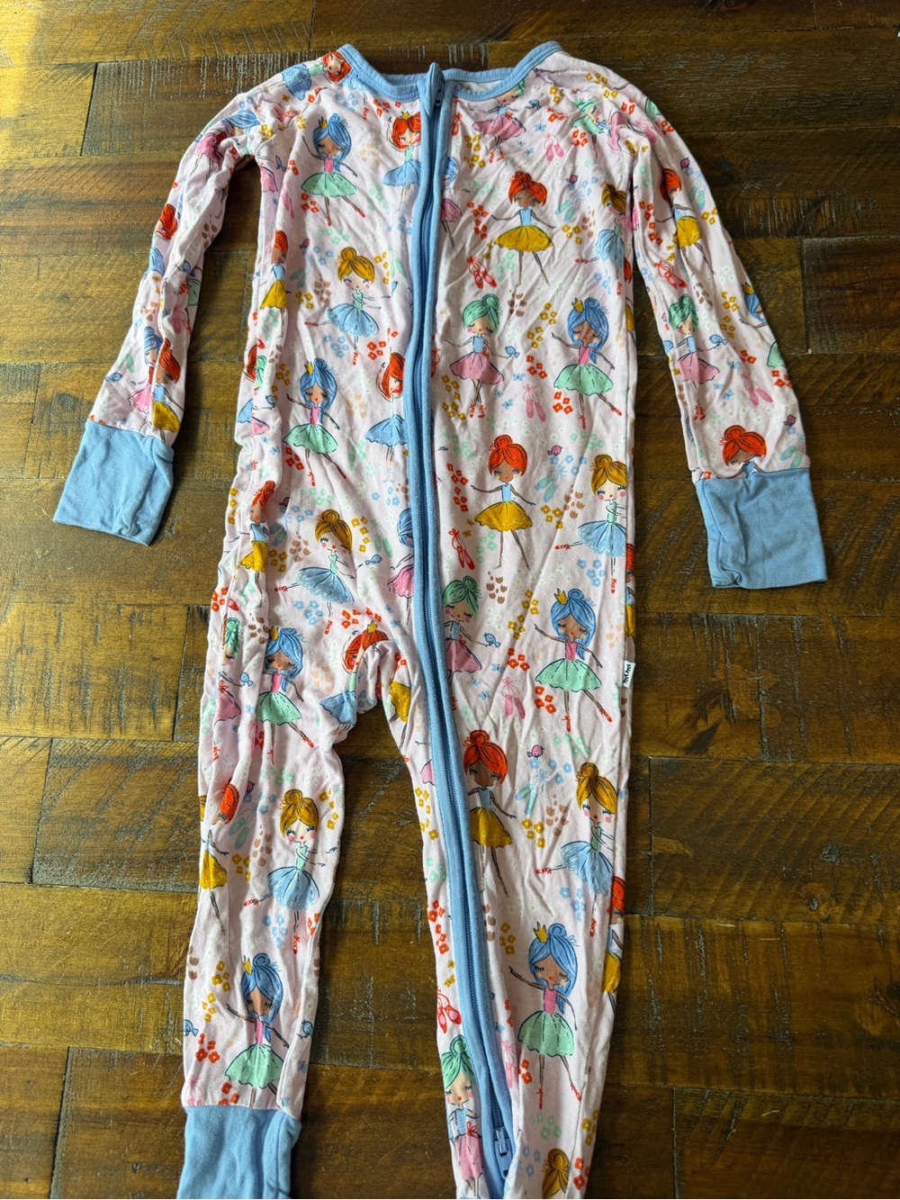 Little Sleepies Pink Ballerina Print Footie with Blue Trim